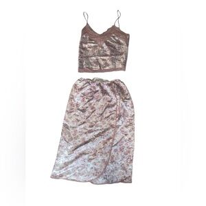 vintage floral pink and white slip top and midi skirt set